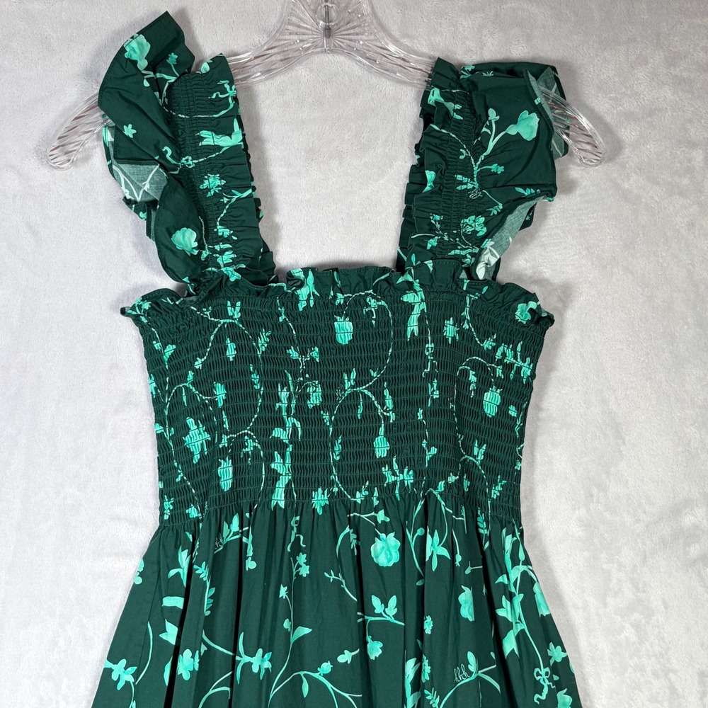 Hill House Home The Ellie Nap Dress Women XS Green Botanical Floral Smocked Midi - Picture 4 of 9